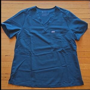Figs, Technical Collection, Short Sleeve V-Neck Scrub Top, Teal Blue, EUC, XL